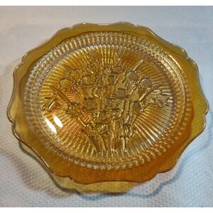 iRIDESCENCE! Jeanette Glass IRIS & HERRINGBONE 9" Marigold Amber Dinner‎ Plate